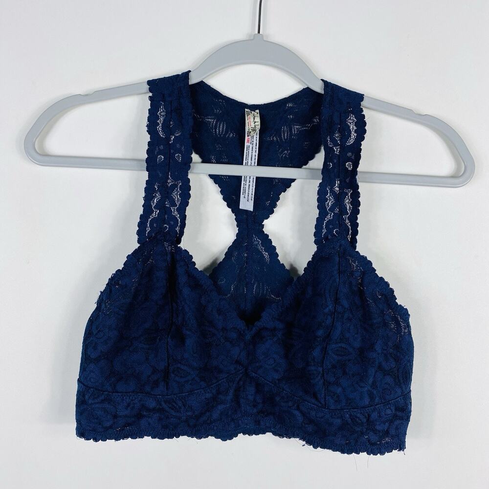 Free People Intimately Bralette Large Navy Blue Galloon Lace Bra - Picture 3 of 6